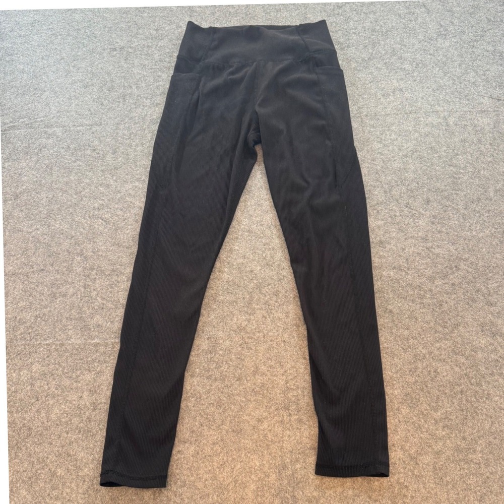 Kinesis Ribbed Leggings Women Large Black Good Activewear Pockets High Rise